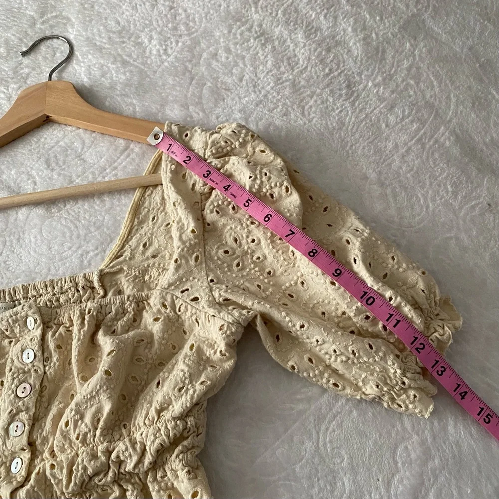 UO Tan Button Down Eyelet Crop Top